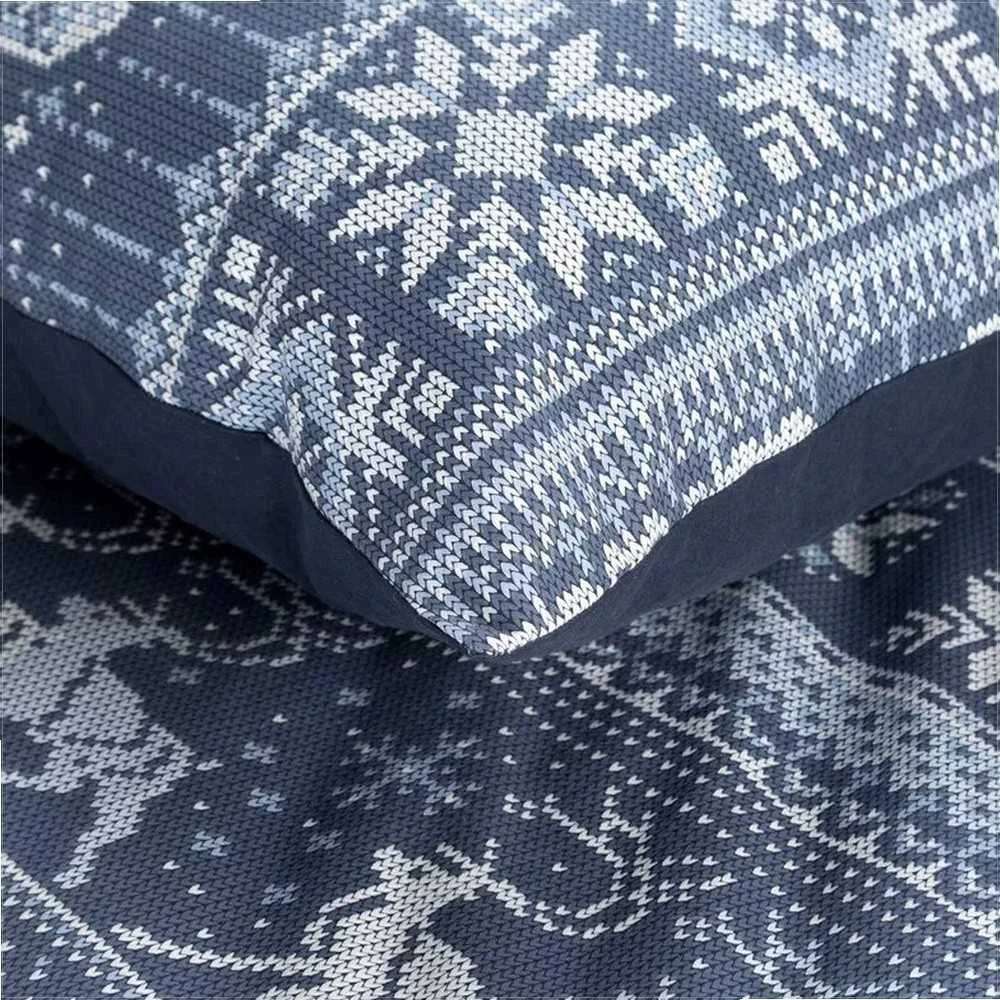 Eurofirany Kalėdinis patalynės komplektas 140x200, flanelinis antklodės užvalkalas, Skandinaviška Kalėdų patalynė, tamsiai mėlyna balta patalynė, žieminis patalynės komplektas, viengulės lovos patalynė, Kalėdos
