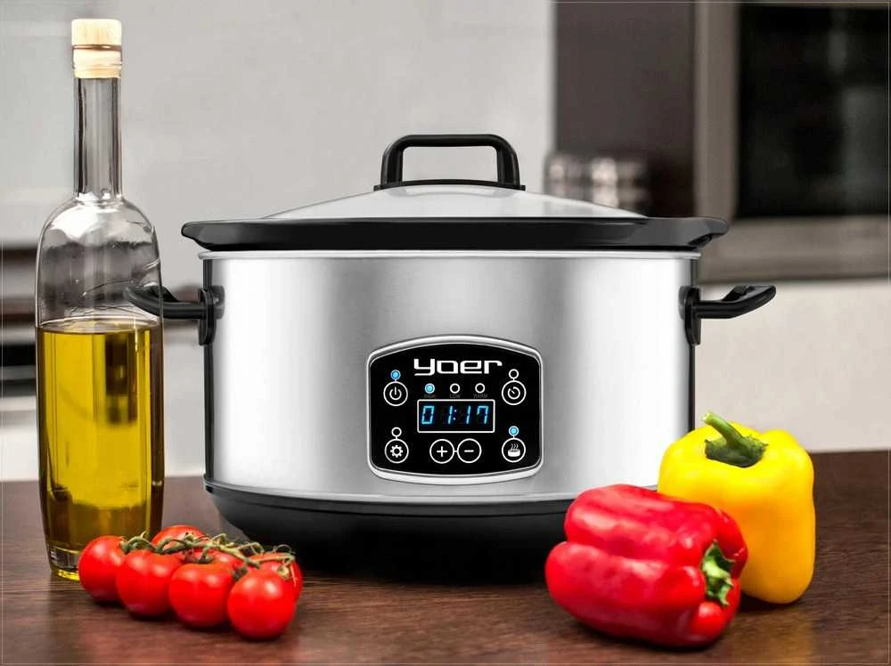 Keraminis lėto virimo puodas 4.5 litro, energiją taupantis su laikmačiu ir LCD, lėtpuodis 4.5L, keraminis lėto gaminimo puodas, elektrinis lėtpuodis su laikmačiu, troškintuvas