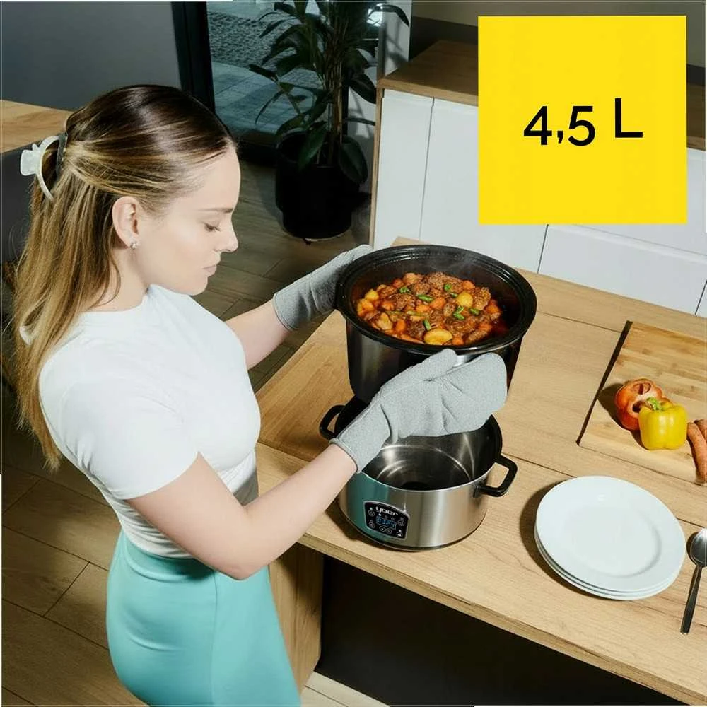 Keraminis lėto virimo puodas 4.5 litro, energiją taupantis su laikmačiu ir LCD, lėtpuodis 4.5L, keraminis lėto gaminimo puodas, elektrinis lėtpuodis su laikmačiu, troškintuvas