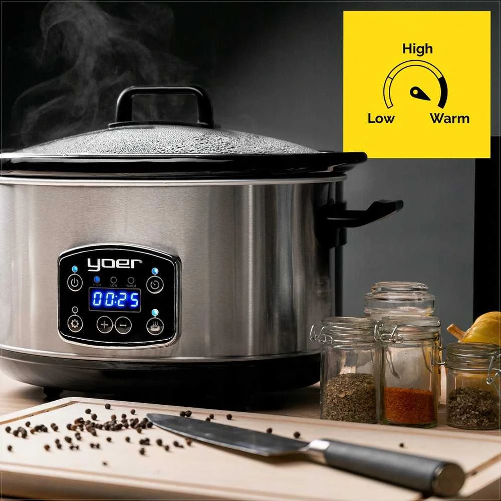 Keraminis lėto virimo puodas 4.5 litro, energiją taupantis su laikmačiu ir LCD, lėtpuodis 4.5L, keraminis lėto gaminimo puodas, elektrinis lėtpuodis su laikmačiu, troškintuvas