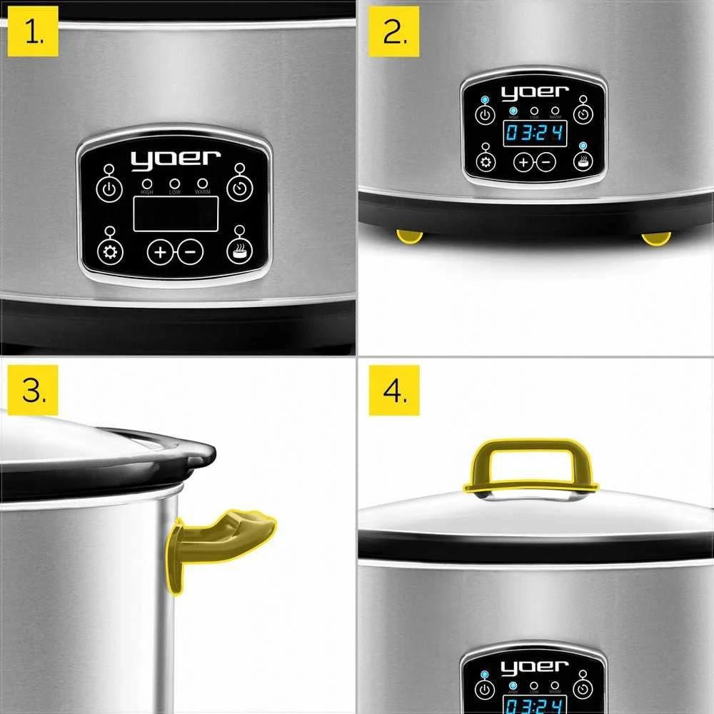 Keraminis lėto virimo puodas 4.5 litro, energiją taupantis su laikmačiu ir LCD, lėtpuodis 4.5L, keraminis lėto gaminimo puodas, elektrinis lėtpuodis su laikmačiu, troškintuvas