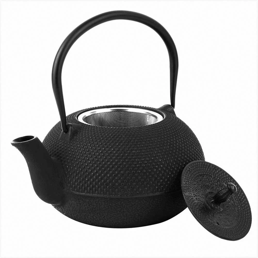 Ketaus arbatinukas su nerūdijančio plieno sieteliu, 1.8 litro juoda matinė apdaila, tradicinis arbatos virdulys, arbatinukas su infuzoriumi, ketaus virdulys arbatai plikyti