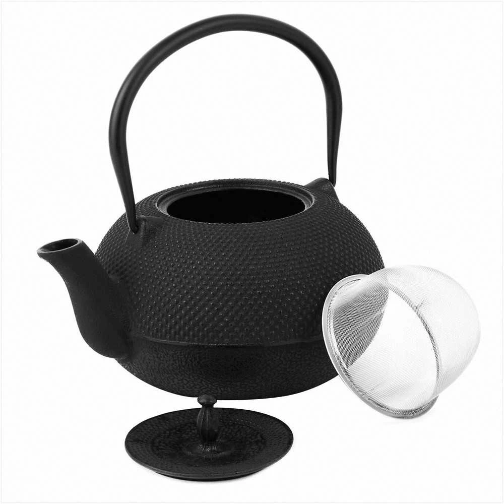 Ketaus arbatinukas su nerūdijančio plieno sieteliu, 1.8 litro juoda matinė apdaila, tradicinis arbatos virdulys, arbatinukas su infuzoriumi, ketaus virdulys arbatai plikyti