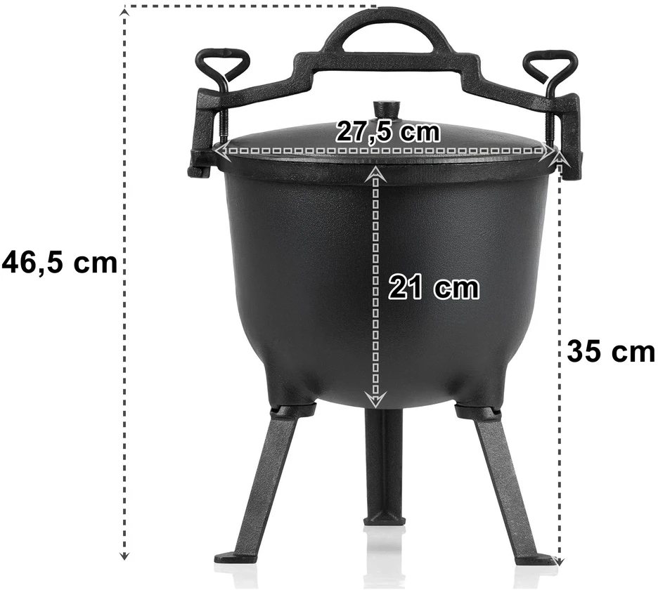 Ketaus puodas ant laužo, 8 l, nuimamomis kojomis - kazanams, troškiniams, sriuboms
