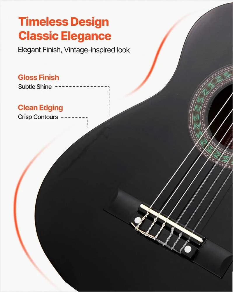 Klasikinės gitaros pradedančiųjų rinkinys, 780 mm liepos medienos instrumentas su nailoninėmis stygomis, derintuvu ir priedais, pradedančiųjų gitaros komplektas, gitara vaikams ir mokiniams