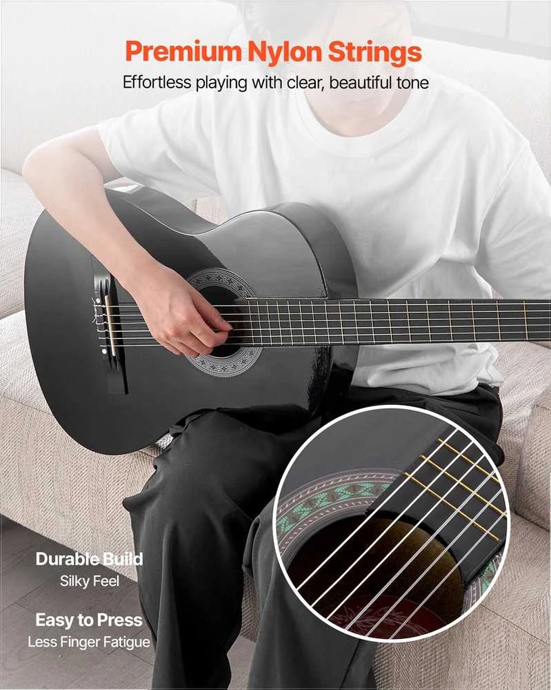 Klasikinės gitaros pradedančiųjų rinkinys, 780 mm liepos medienos instrumentas su nailoninėmis stygomis, derintuvu ir priedais, pradedančiųjų gitaros komplektas, gitara vaikams ir mokiniams
