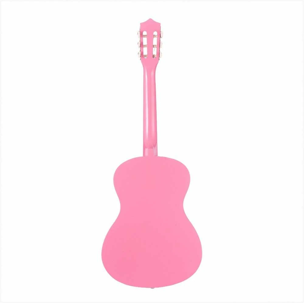 Klasikinės gitaros pradedančiųjų rinkinys, pilno dydžio 960 mm liepos medienos instrumentas su nailoninėmis stygomis, dėklu ir derintuvu, rožinis klasikinis gitaros rinkinys