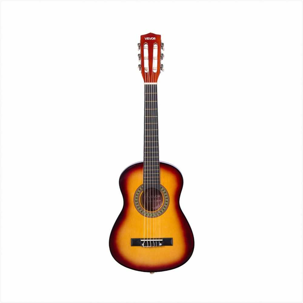 Klasikinės gitaros pradedančiųjų rinkinys, 780 mm medinė gitara su priedais, nailoninėmis stygomis, dėklu, derintuvu, saulės spindulių spalvos apdaila, pradedančiųjų gitaros komplektas