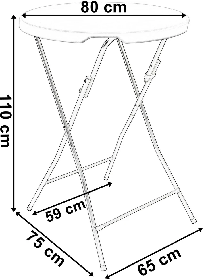 Kokteilių staliukas 80 cm, sulankstomas, apvalus, juodas, furšetų, vakarėlių stalas