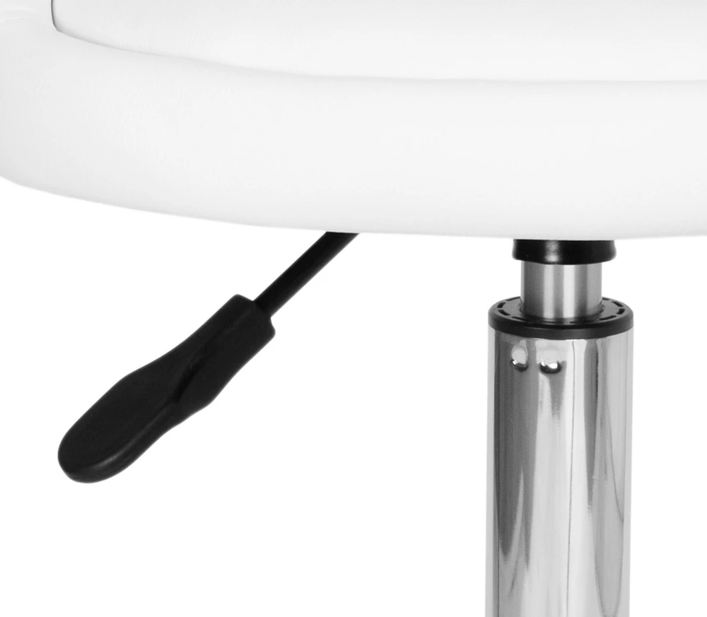 Kosmetinė kėdutė Lomo balta, reguliuojamas aukštis, 360° pasukama, grožio salonui, kirpyklai, manikiūrui, pedikiūrui