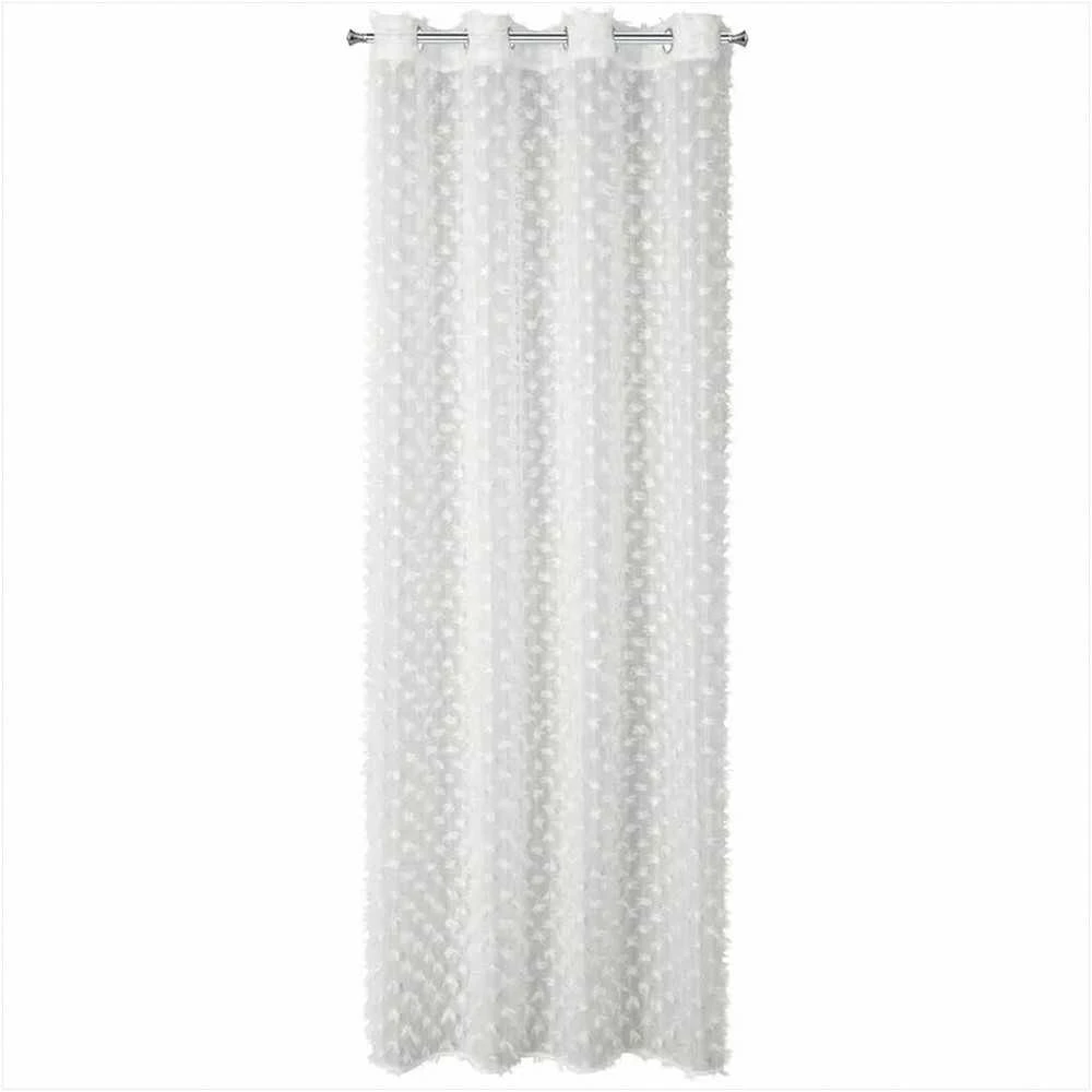 Eurofirany Kreminė užuolaida su pomponais, paruošta užuolaida su žiedais, 135x250 cm langų dekoracija, dekoratyvinės kreminės užuolaidos svetainei, miegamojo užuolaida