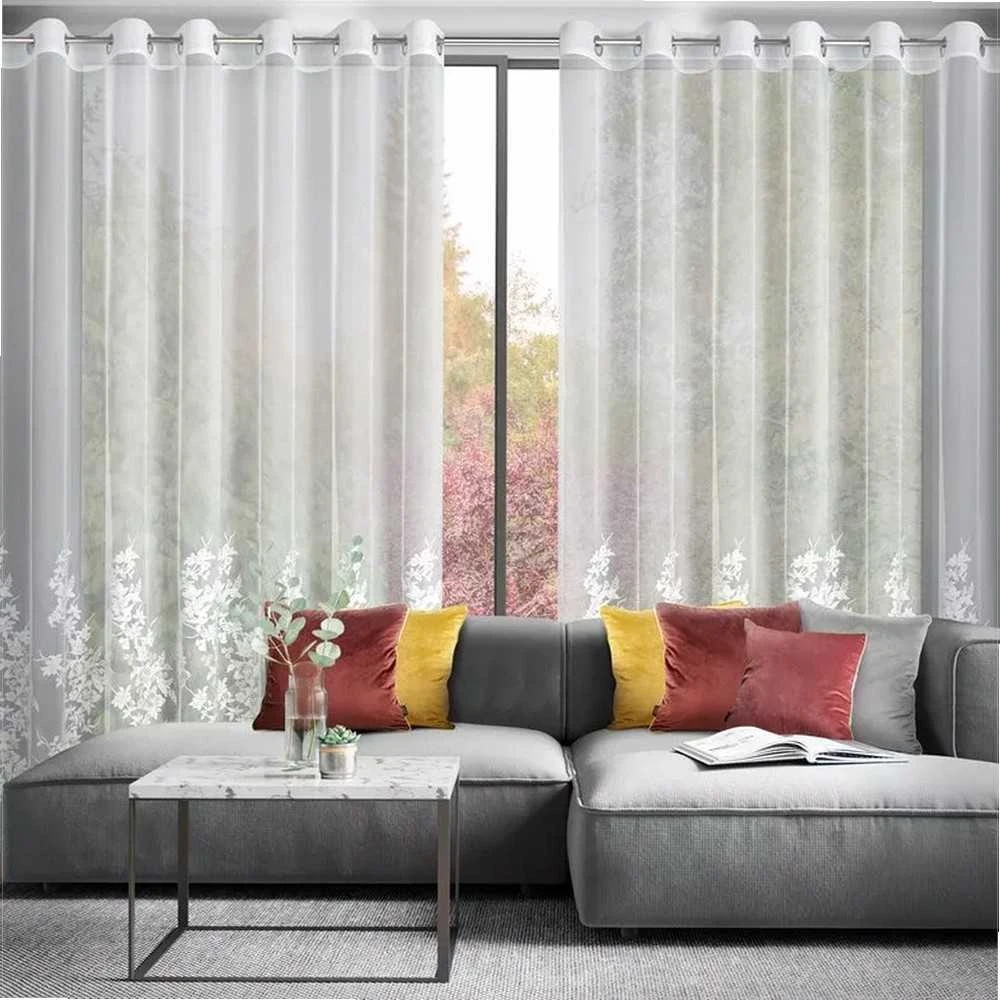 Eurofirany Kreminės šampano spalvos gėlėmis siuvinėta užuolaida, paruošta žiedams, 300x250 cm, poliesterio langų drapiruotė, dieninė užuolaida svetainei