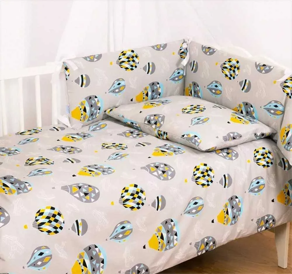 Multitex Kūdikių medvilninės patalynės komplektas 100x135 cm su apsaugėle, balionų motyvas, Oeko-Tex sertifikatas, minkšta ir švelni patalynė kūdikiams