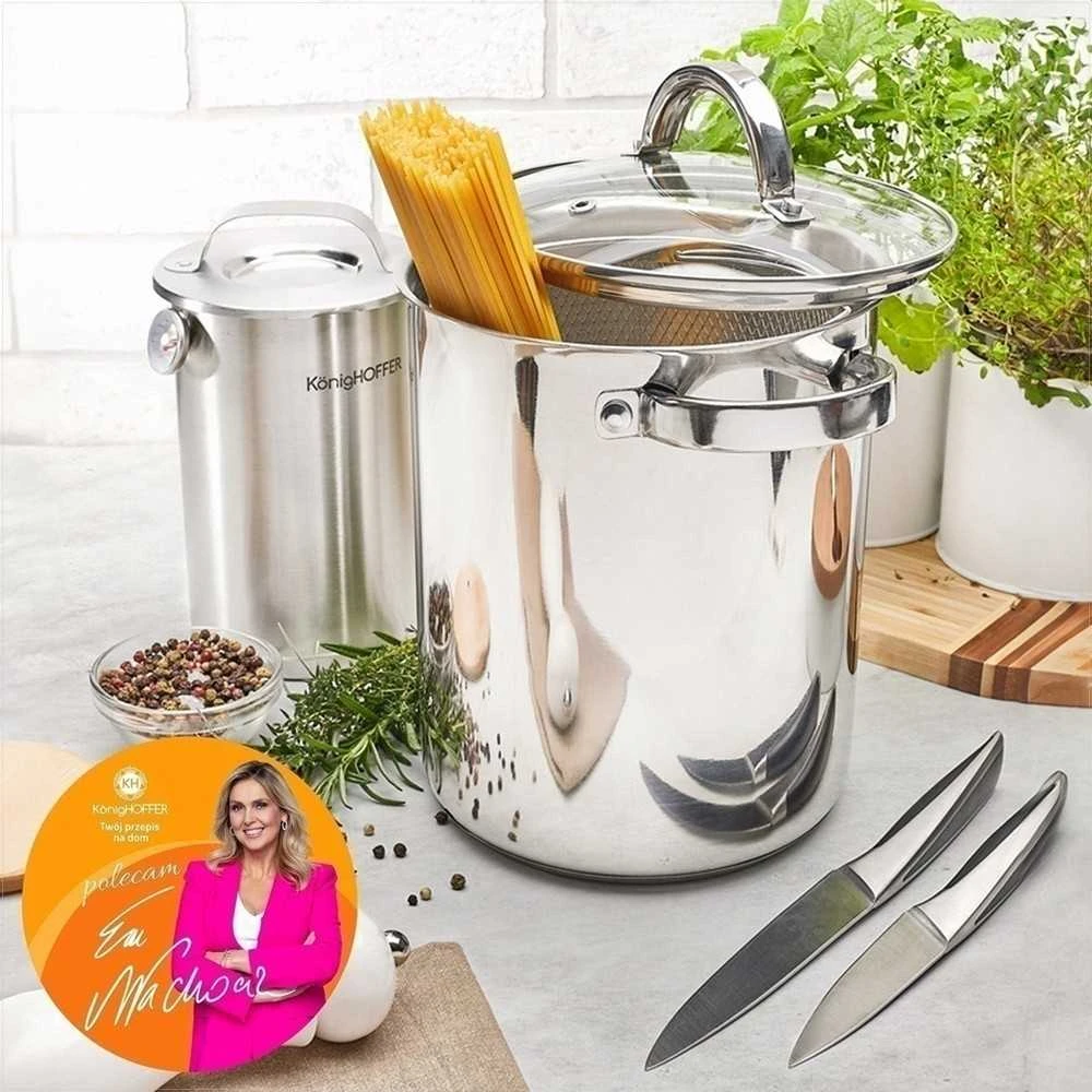 Konighoffer Kumpio virimo aparato rinkinys su puodu ir termometru naminiams mėsos gaminiams, nerūdijančio plieno virtuvės komplektas, 4 l puodas ir 1.5 l kumpio virimo indas, mėsos gaminimo įranga