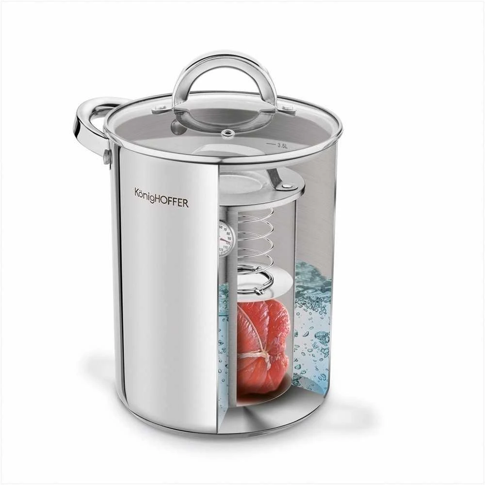 Konighoffer Kumpio virimo aparato rinkinys su puodu ir termometru naminiams mėsos gaminiams, nerūdijančio plieno virtuvės komplektas, 4 l puodas ir 1.5 l kumpio virimo indas, mėsos gaminimo įranga