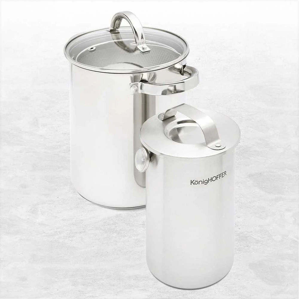 Konighoffer Kumpio virimo aparato rinkinys su puodu ir termometru naminiams mėsos gaminiams, nerūdijančio plieno virtuvės komplektas, 4 l puodas ir 1.5 l kumpio virimo indas, mėsos gaminimo įranga
