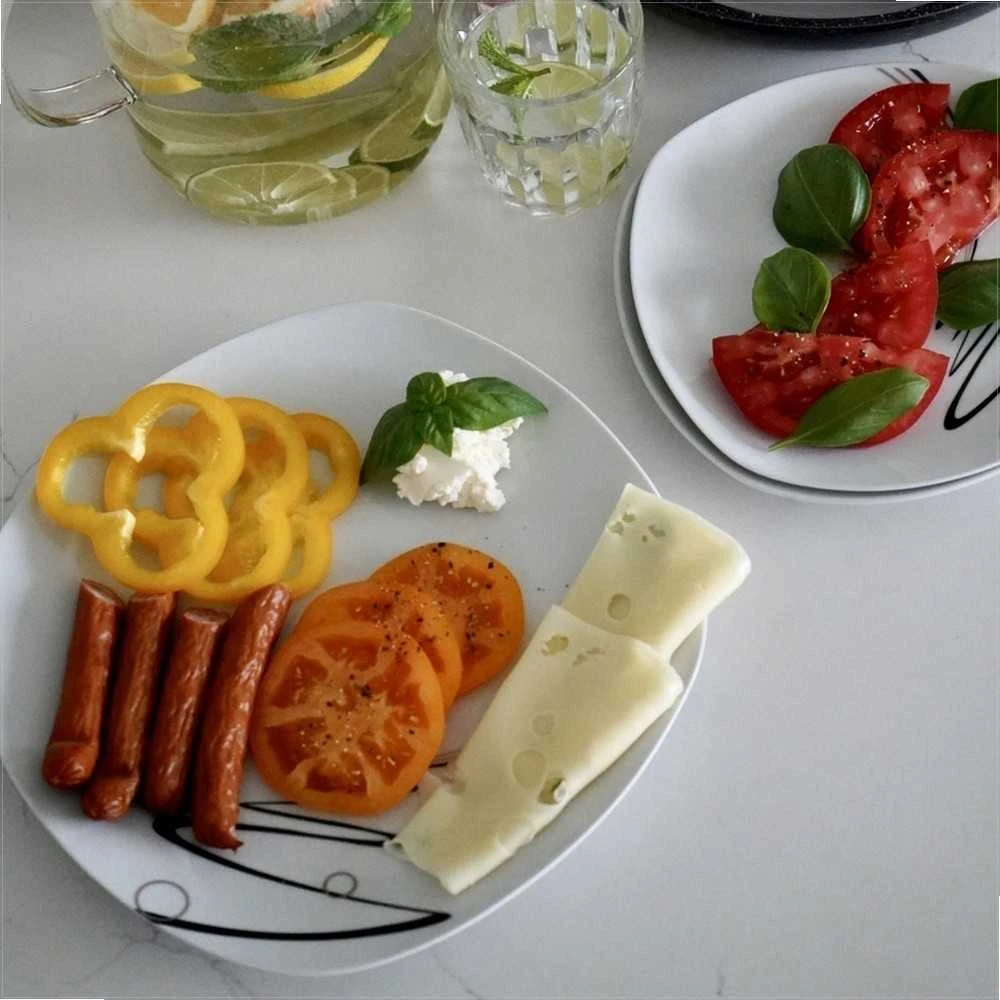 Kvadratinis porcelianinių lėkščių rinkinys 6 asmenims, saugus mikrobangų krosnelei, saugus indaplovei, modernus dizainas, kvadratinės pietų lėkštės, porcelianinių indų komplektas, stalo servizas
