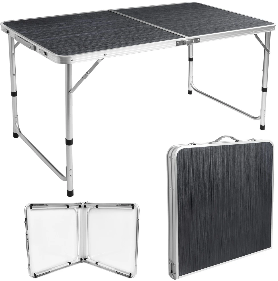 Lauko baldų komplektas Sulankstomas kempingo stalas su 4 kėdėmis, 120x60 cm, juodo medžio, reguliuojamas aukštis, pikniko stalas, turistinis stalas, iškylams
