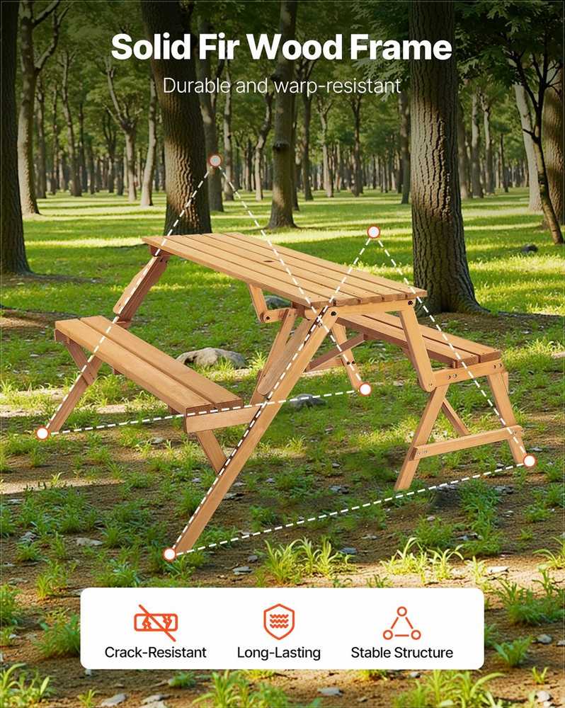 VEVOR medinis pikniko stalas su suoliuku 2-in-1