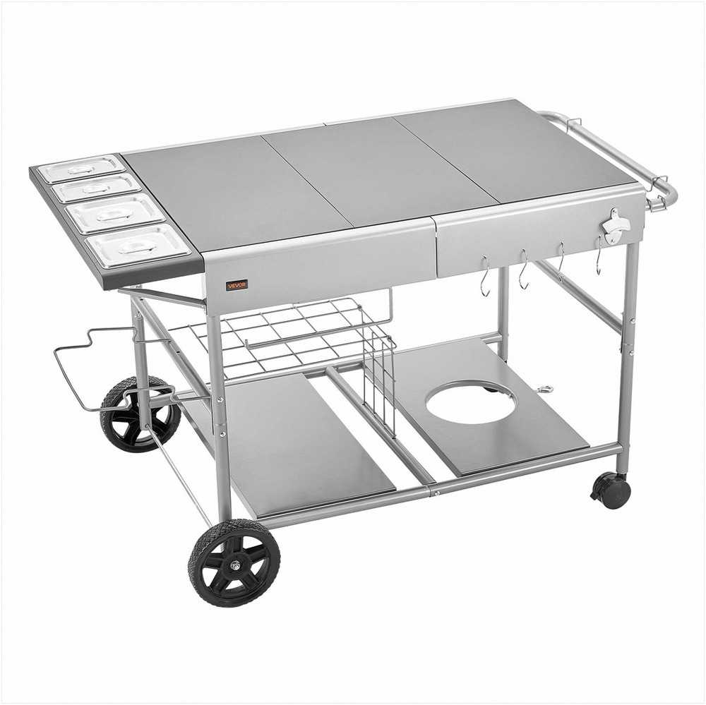 Lauko kepsninės vežimėlis, mobilus gaminimo stalas su prieskonių dėžute ir ratukais, kelių lygių daiktų laikymo sistema, terasos BBQ paruošimo stotis