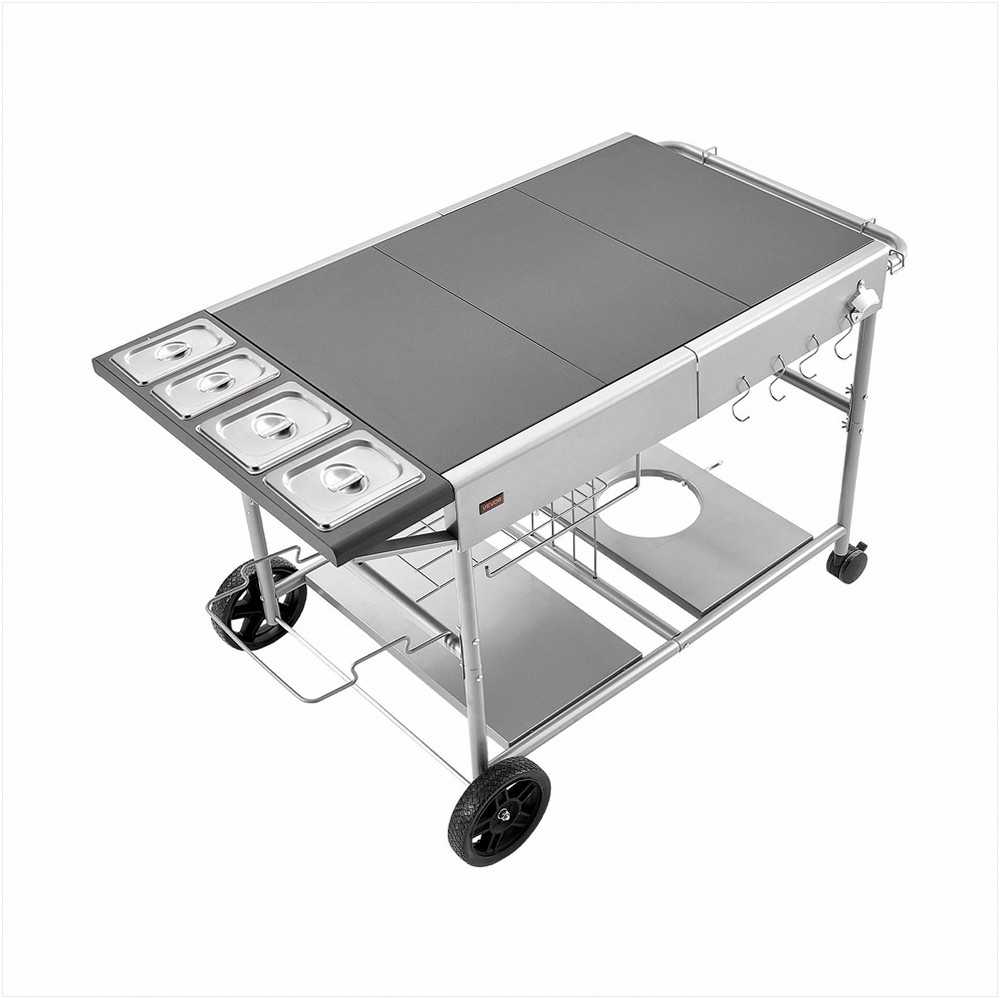 Lauko kepsninės vežimėlis, mobilus gaminimo stalas su prieskonių dėžute ir ratukais, kelių lygių daiktų laikymo sistema, terasos BBQ paruošimo stotis