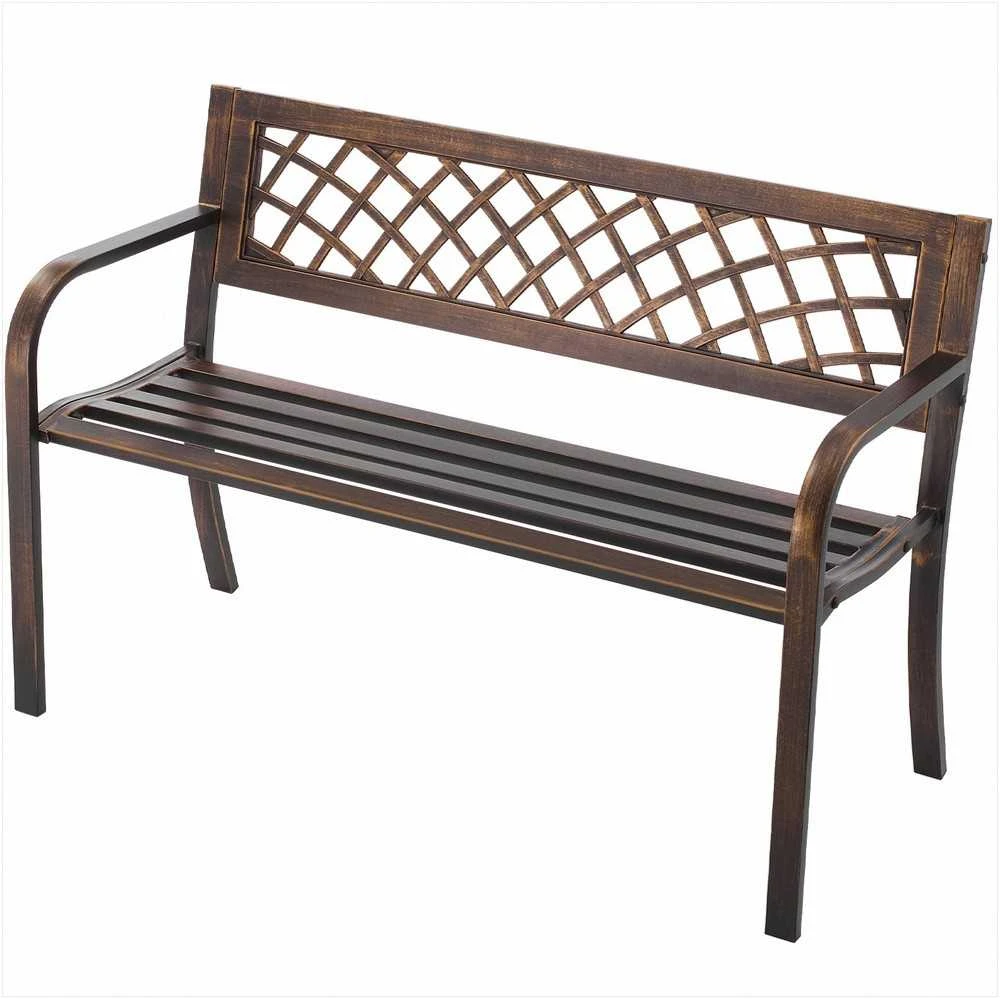 Lauko suoliukas 116 cm atsparus oro sąlygoms terasai sodui parkui, anglinio plieno rėmas su PVC tinklelio atlošu, antikinės bronzos sodo suoliukas, terasos suoliukas, lauko sėdimas suoliukas