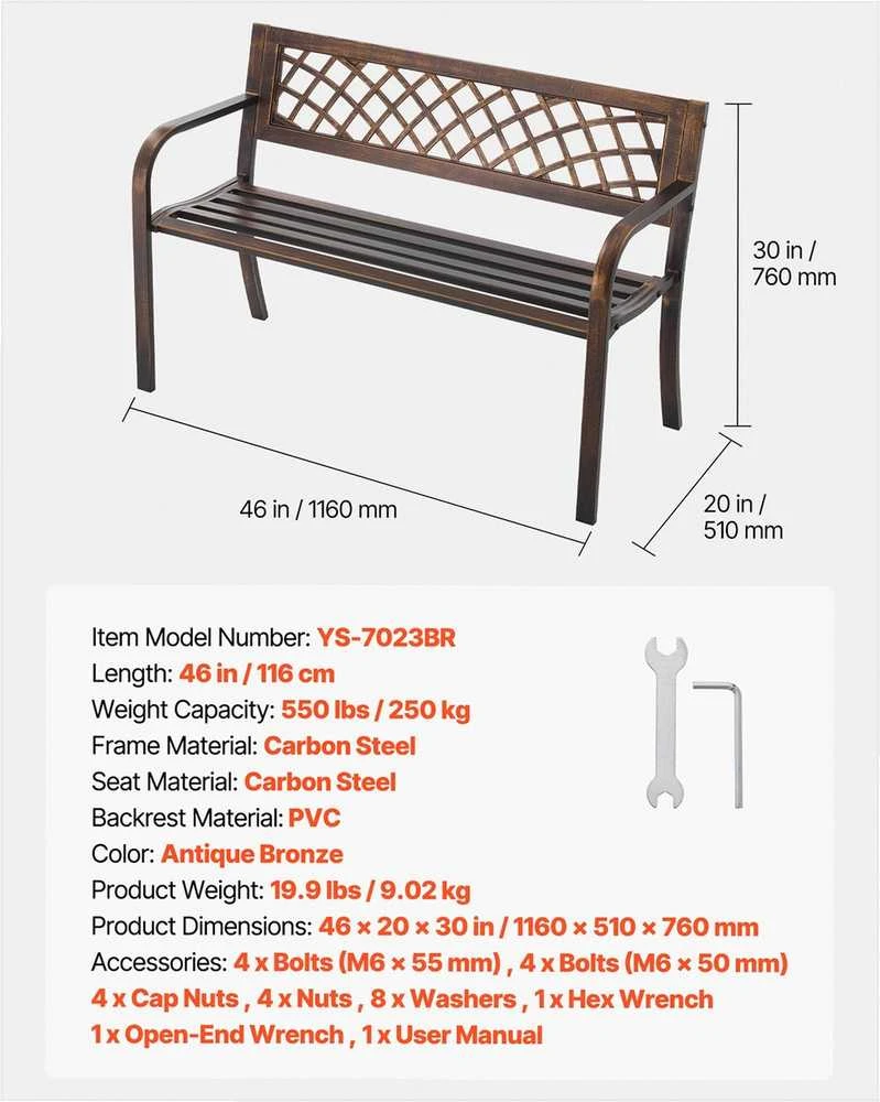 VEVOR lauko suoliukas 116 cm metalinis rėmas