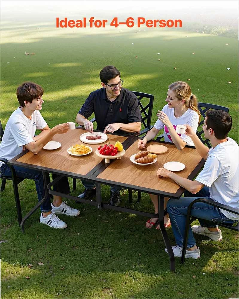 Lauko valgomojo stalas, stačiakampis medieną imituojantis plieno lentelių stalas, visoms oro sąlygoms atsparus sodo bistro stalas, vejos terasos stalas, lauko bistro stalas