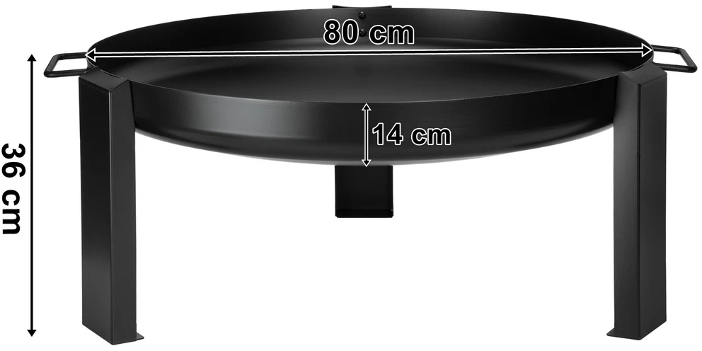 Lauko židinys, 80 cm, ketaus ir plieno, nešiojamas, juodas dubuo, ugniakuras, laužavietė