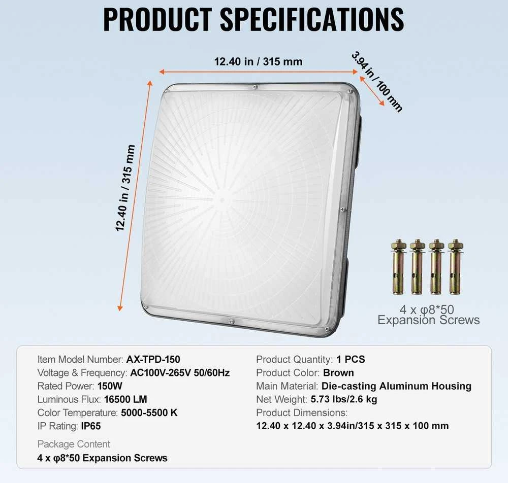 LED šviestuvas, 150W, Dienos šviesa, IP65, Atsparus vandeniui