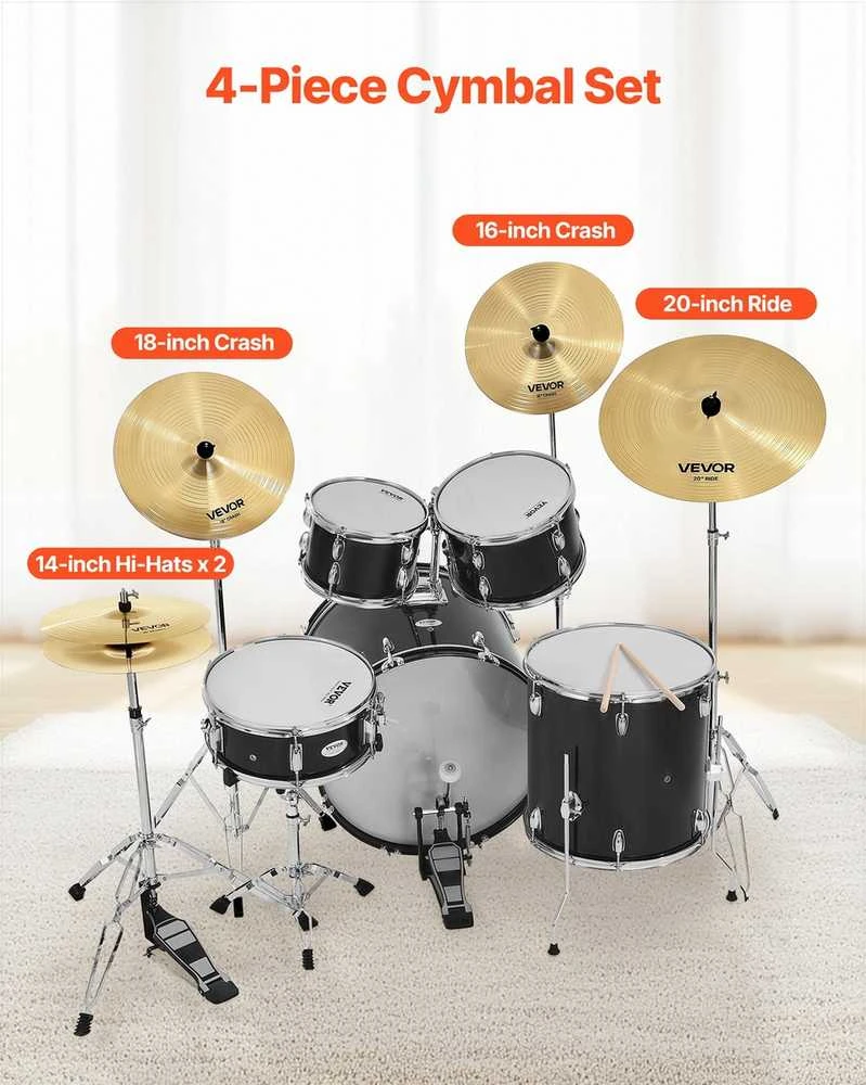 Lėkščių rinkinys, 4 dalių būgnų komplektas būgnininkams, ryškaus vario lydinio lėkštės, universalus hi-hat crash ride rinkinys