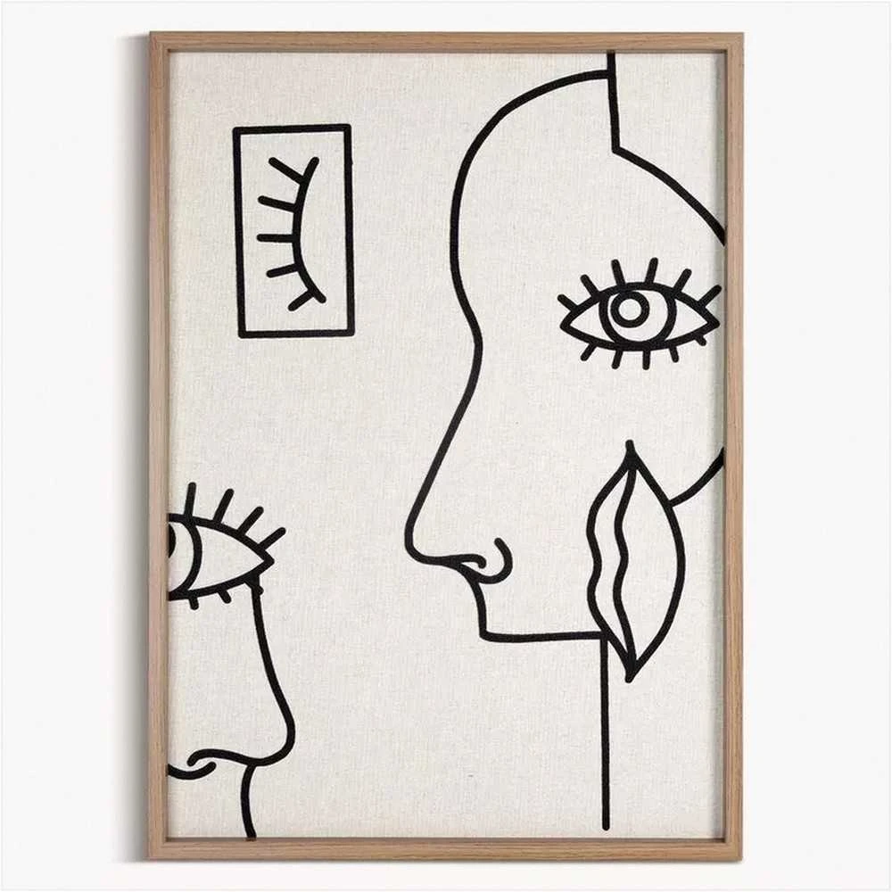 Eurofirany Linijinis veido portretas, smėlio ir juodos spalvos linijinis menas, minimalistinis dekoras, 50x70 cm drobė, moderni namų dekoracija, sienų papuošimas