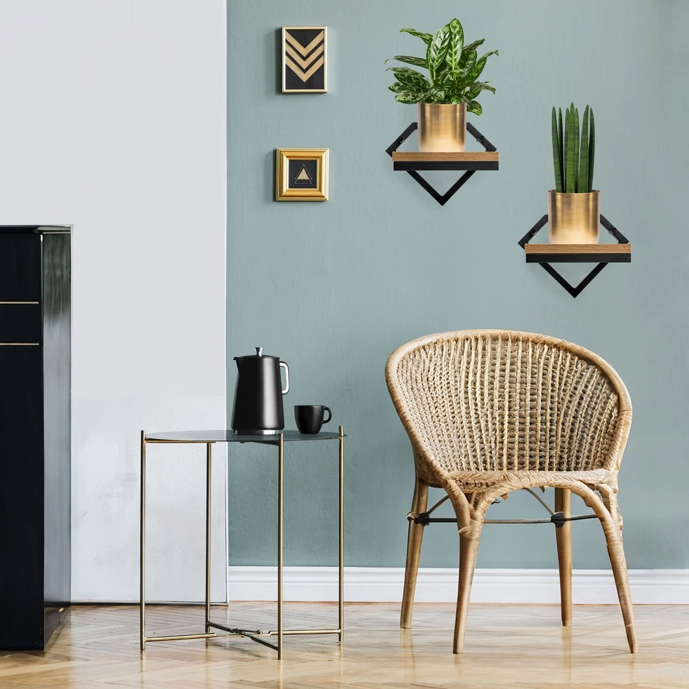 Loft stiliaus sieninis metalinis juodas gėlių vazonas, ąžuolo lentyna, pakabinamas vazonėlis, augalų laikiklis