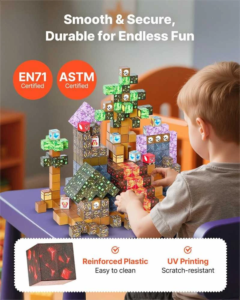 Magnetinės statybinės kaladėlės vaikams, STEM Montessori sensorinis žaislas, 150 dalių tamsios pilies rinkinys, kūrybinės konstrukcijos kubeliai nuo 3 metų