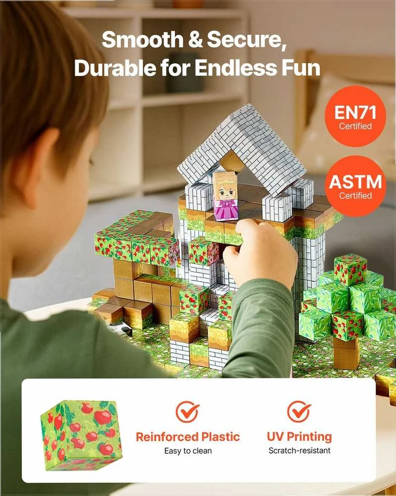 Magnetinės statybinės kaladėlės vaikams, STEM Montessori sensorinis žaislas, 150 dalių miško pilies rinkinys, kūrybiniai konstravimo kubeliai nuo 3 metų