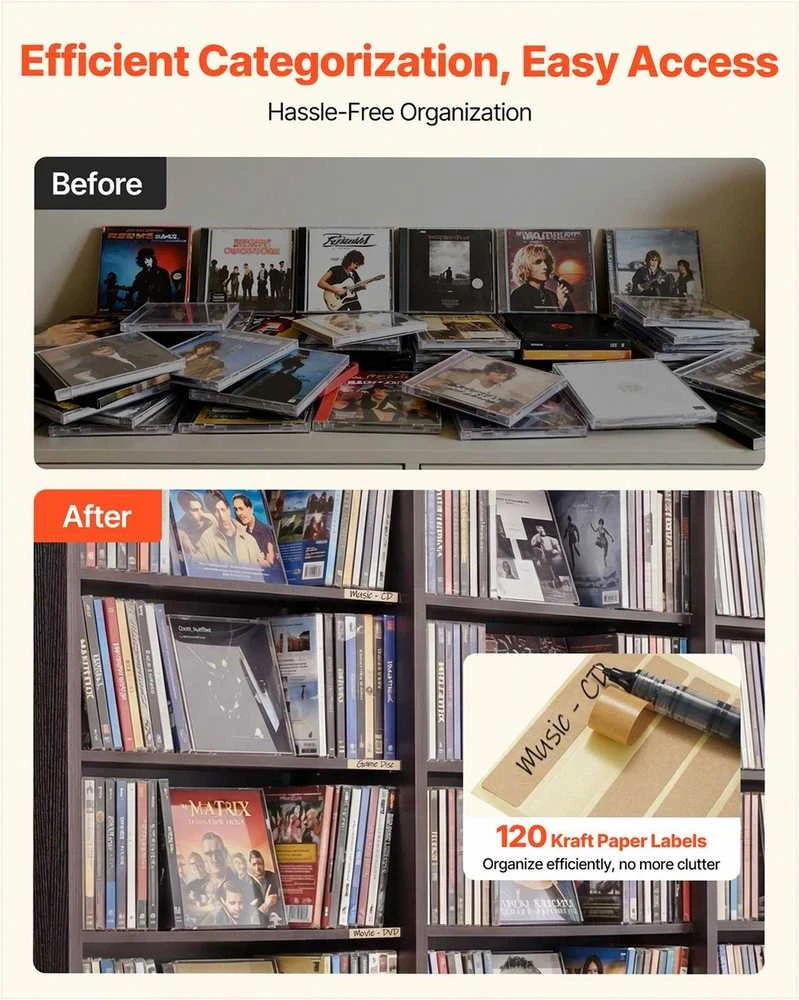 Medijos laikymo spintelė DVD ir CD diskams, 8 pakopų reguliuojamas organizatorius, ruda, multimedijos lentyna, namų biuro spintelė, DVD lentynų organizatorius