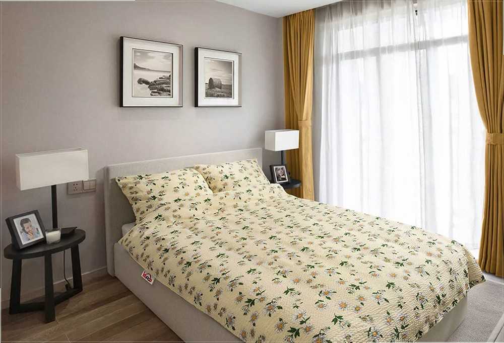 Medvilnės perkalio patalynės komplektas, 200x220 cm antklodės užvalkalas su pagalvių užvalkalais, 100% medvilnė, užsegimas sagomis, nereikia lyginti, kreminis gėlių raštas, miegamojo tekstilė