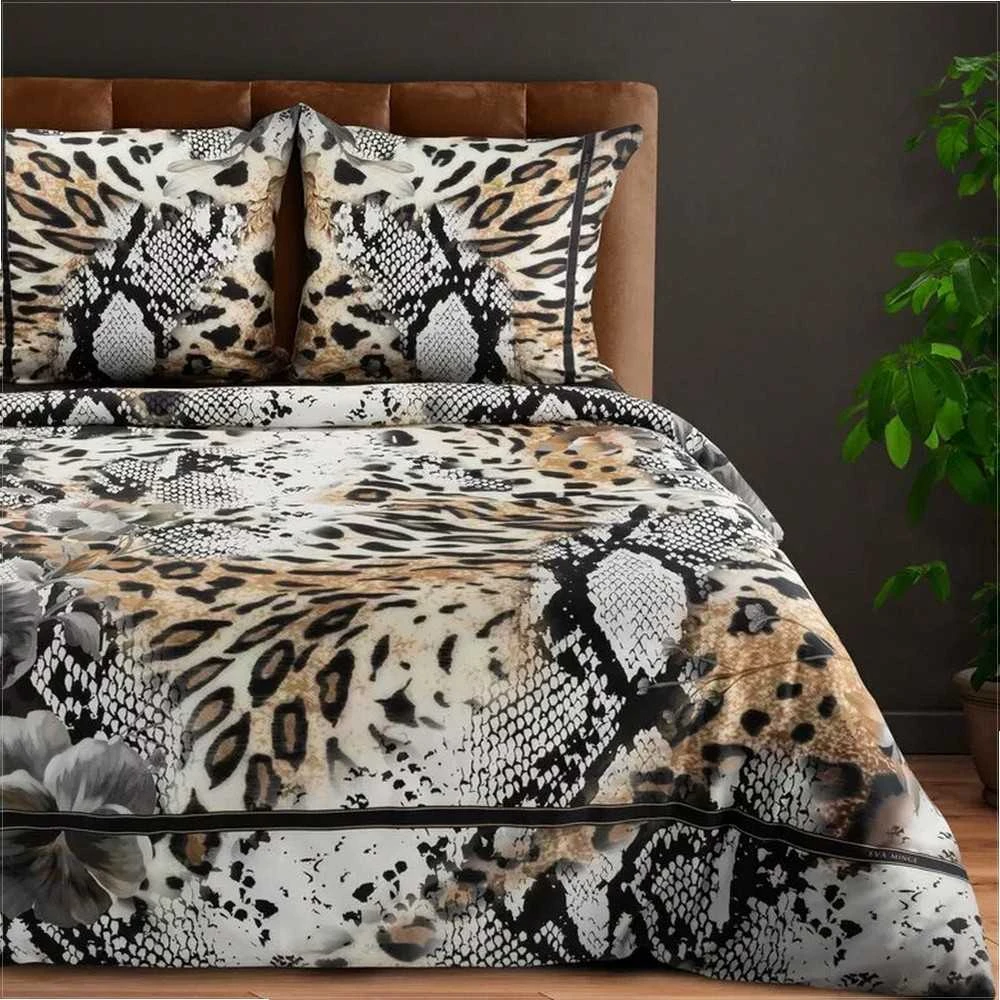 Eurofirany Medvilnės satino patalynės komplektas, 140x200 cm antklodės užvalkalas su pagalvės užvalkalu, juodos panteros raštas, užtrauktukas, kvėpuojantis audinis, lengva priežiūra, miegamojo tekstilė Patalynė