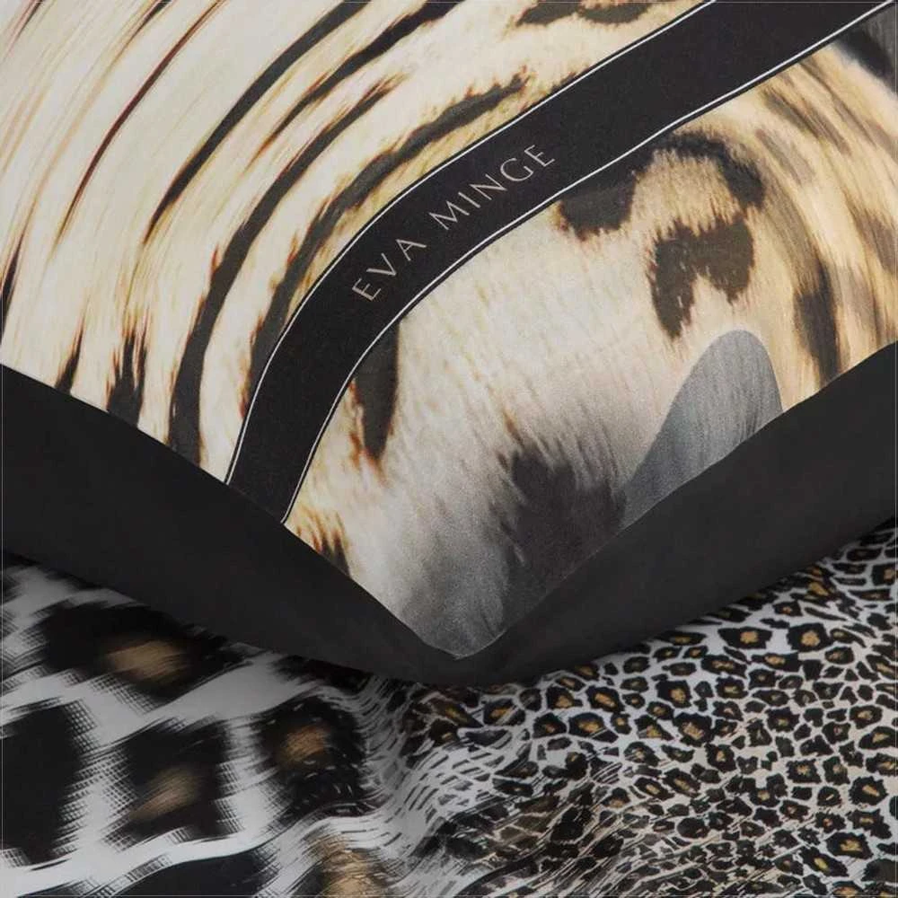 Eurofirany Medvilnės satino patalynės komplektas, 140x200 cm ir 70x80 cm, su užtrauktuku, 125 g/m², smėlio ir juodos spalvos leopardo raštas, minkšta patalynė miegamajam Patalynė