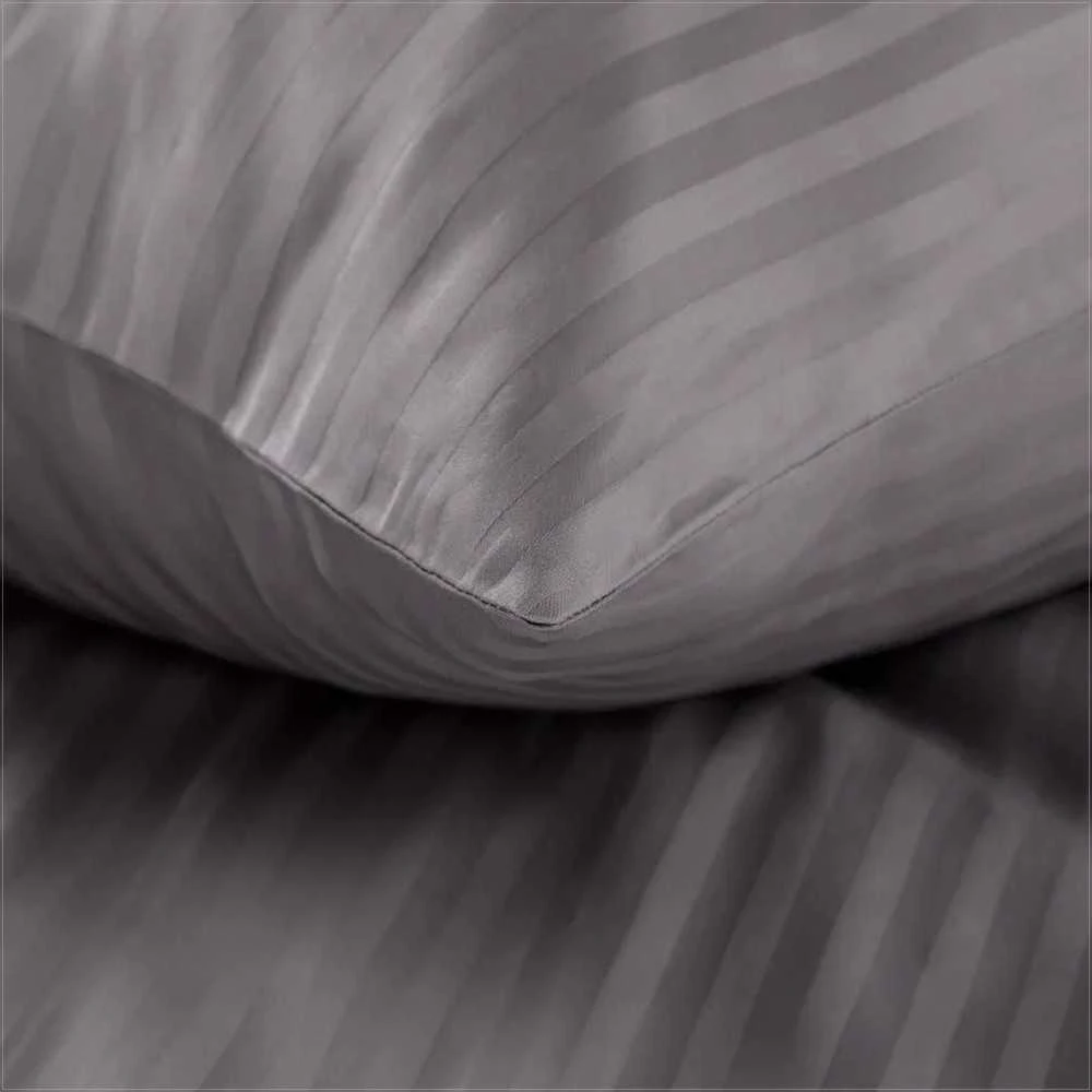 Eurofirany Medvilnės satino patalynės komplektas, 160x200 cm antklodės užvalkalas su dviem pagalvių užvalkalais, dryžuotas raštas, užtrauktukas, kvėpuojantis audinis, miegamojo tekstilė Patalynė