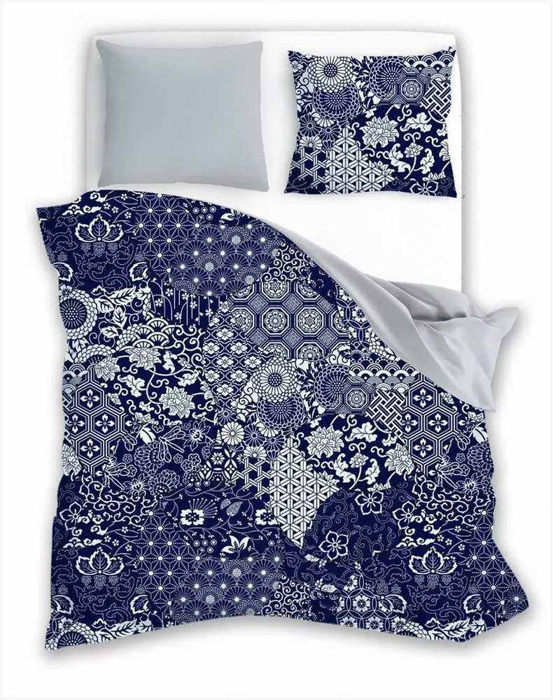 Medvilnės satino patalynės komplektas 160x200 cm, dvipusis, tamsiai mėlynos pilkos rožės raštas, apverčiamas dizainas, lengvai prižiūrimas audinys, miegamojo tekstilė