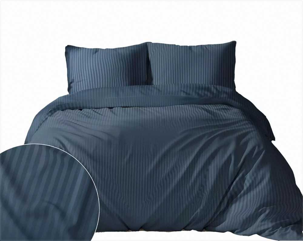 Medvilninės drobės patalynės komplektas, 220x200 cm su pagalvių užvalkalais, vientisos spalvos su 1 cm juostelėmis, paslėptas užtrauktukas, OEKO-TEX sertifikatas, miegamojo tekstilė