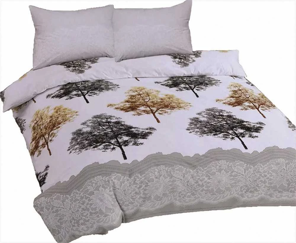 Multitex Medvilninės patalynės komplektas 160x200 cm, pilkas ir auksinis medžių raštas, Ranforce pynimas, 3 dalių rinkinys, OEKO-TEX sertifikatas, miegamojo tekstilė