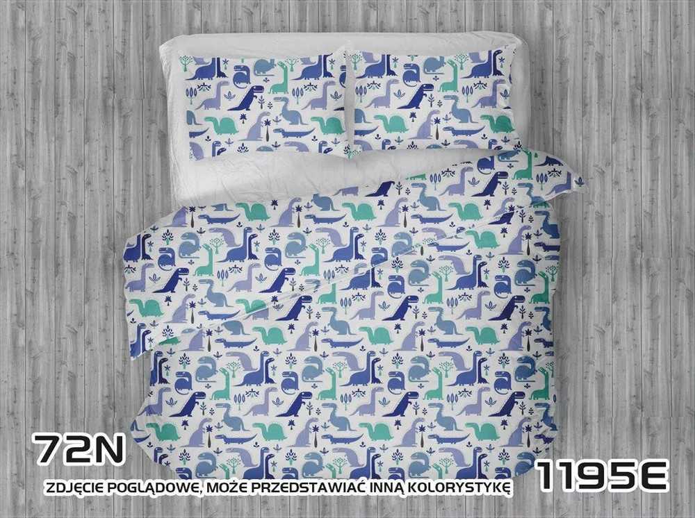 Medvilninės patalynės komplektas 180x200 cm, su dinozaurų raštu, mėlynas, safyro, turkio, minkšta medvilninė patalynė, vaikiškas patalynės komplektas