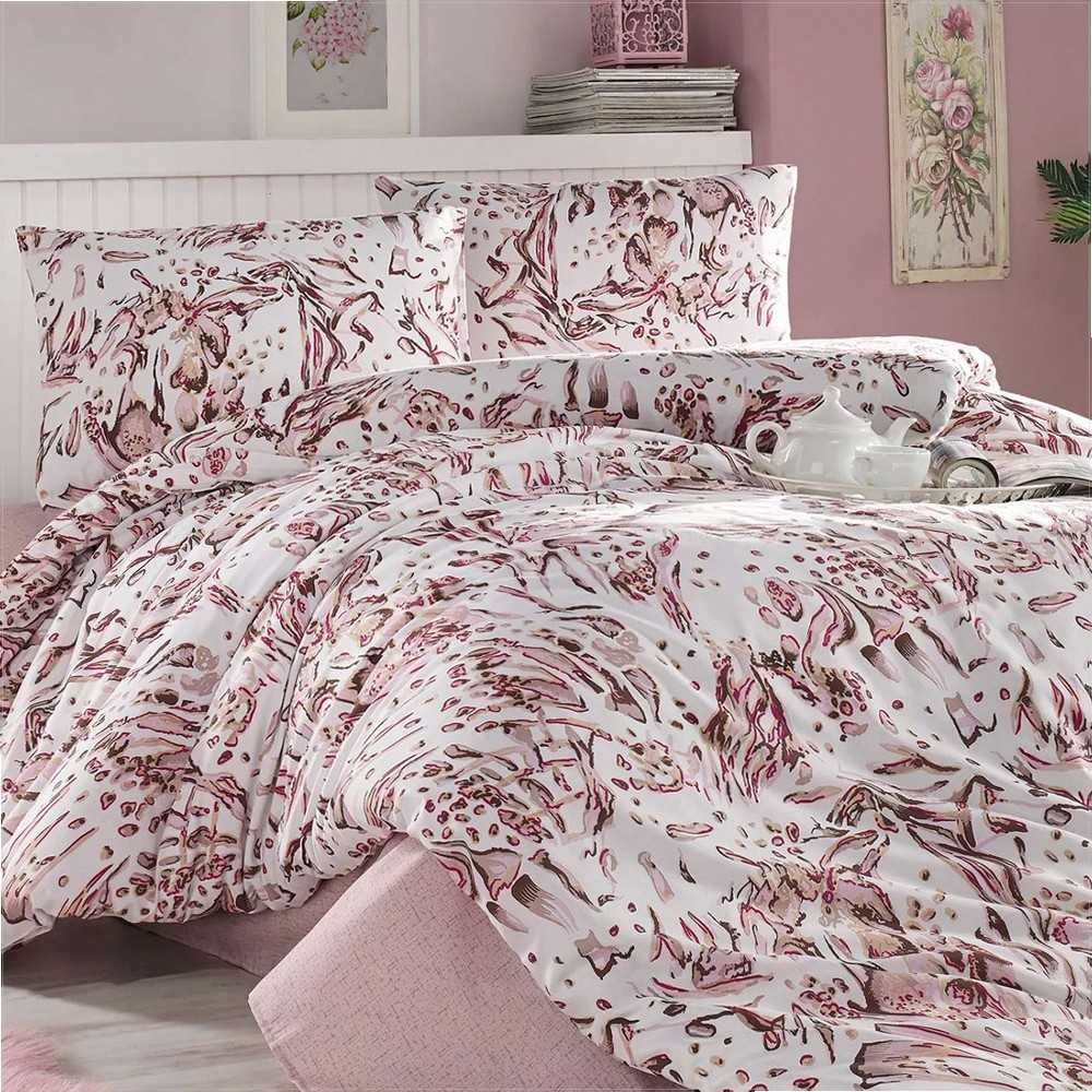 Medvilninės patalynės komplektas 200x220 cm, rožinė ir ruda, minkšta 100% medvilnė, antklodės užvalkalas su pagalvėmis, užtrauktukas, lengva priežiūra, dovanų idėja, miegamojo tekstilė