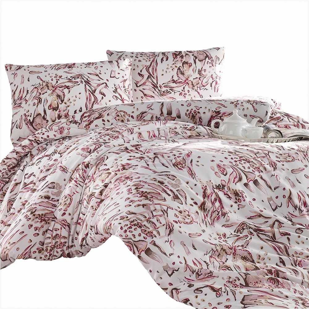 Medvilninės patalynės komplektas 200x220 cm, rožinė ir ruda, minkšta 100% medvilnė, antklodės užvalkalas su pagalvėmis, užtrauktukas, lengva priežiūra, dovanų idėja, miegamojo tekstilė