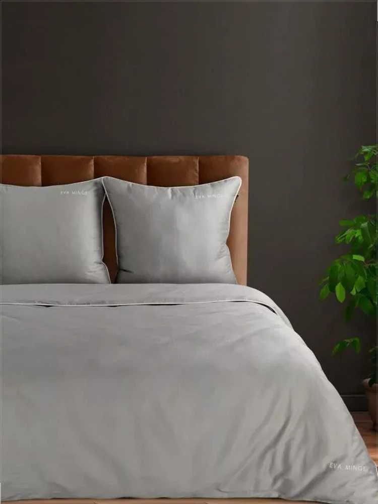 Eurofirany Medvilninio satino patalynės komplektas, 160x200 cm antklodės užvalkalas su 2 pagalvių užvalkalais, pilkas su apdaila, lengvai prižiūrimas užtrauktukas, miegamojo tekstilė Patalynė