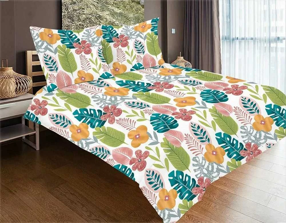 Multitex Medvilninio satino patalynės komplektas, 160x200 cm, spalvingas lapų ir gėlių raštas, 3 dalių rinkinys, OEKO-TEX sertifikatas, minkšta patalynė miegamajam