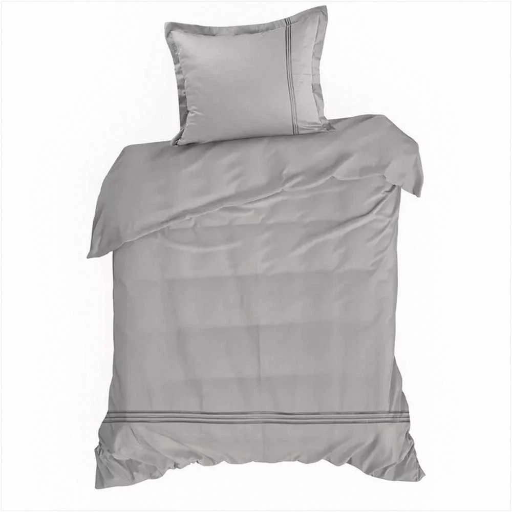 Eurofirany Medvilninio satino patalynės komplektas, 160x200 cm, sidabrinė spalva, siuvinėtas gėlių raštas, užsegimas užtrauktuku, 125 g/m² svoris, kvėpuojantis medvilnės audinys, minkšta patalynė