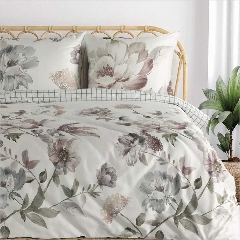 Eurofirany Medvilninio satino patalynės komplektas 160x200 cm, gėlėtas antklodės užvalkalas su pagalvių užvalkalais, kvėpuojantis 140 g/m², OEKO-TEX sertifikatas, lengva priežiūra, miegamojo tekstilė